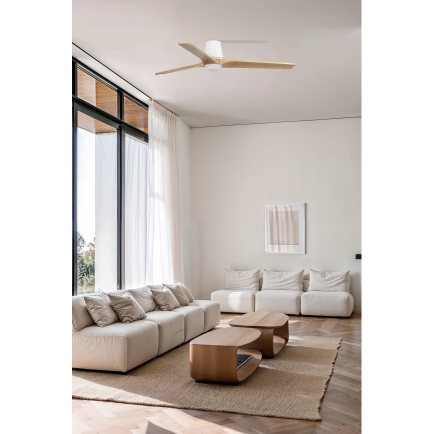 FARO 33838WT-1TW - Ventilador de techo LED regulable HEYWOOD TUB L LED/10W/230V 2700/4000/6000K pino/blanco diá. 132 cm Wi-Fi Tuya + control remoto