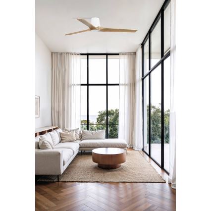 FARO 33838WT - Ventilador de techo HEYWOOD TUB L pino/blanco Ø 132 cm Wi-Fi Tuya + mando a distancia