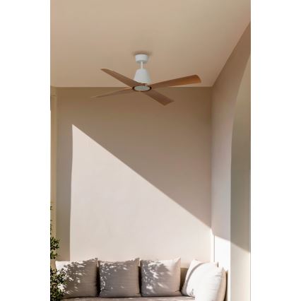 FARO 34105 - Ventilador de techo TYPHOON M marrón/blanco Ø 130 cm IP44 + mando a distancia