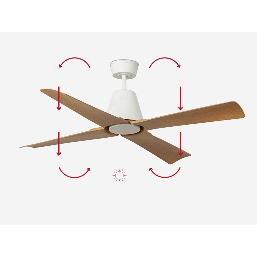 FARO 34105 - Ventilador de techo TYPHOON M marrón/blanco Ø 130 cm IP44 + mando a distancia