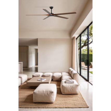 FARO 34190WT - Ventilador de techo BIGWOOD XL pino/negro Ø 200 cm Wi-Fi Tuya + mando a distancia