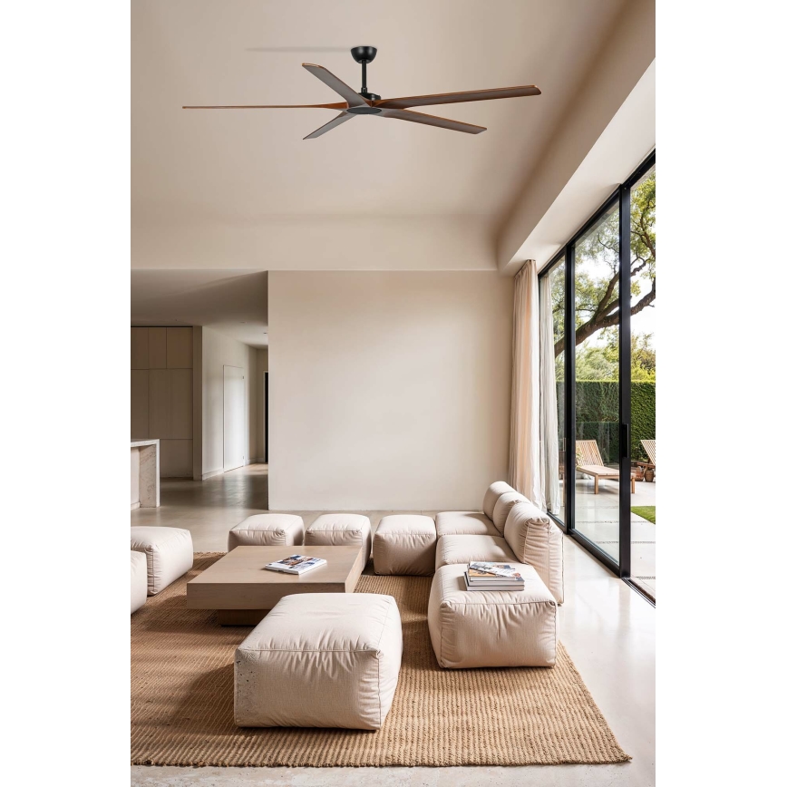 FARO 34190WT - Ventilador de techo BIGWOOD XL pino/negro Ø 200 cm Wi-Fi Tuya + mando a distancia