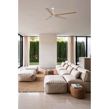 FARO 34191WT - Ventilador de techo BIGWOOD XL pino/blanco diá. 200 cm Wi-Fi Tuya + control remoto