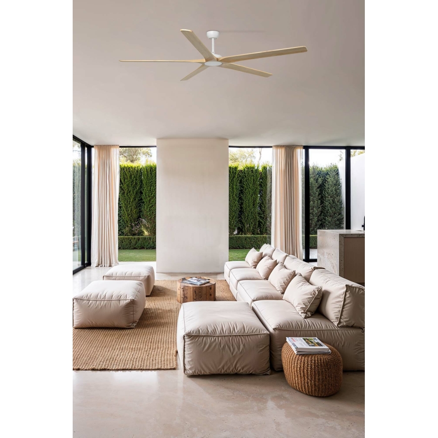 FARO 34191WT - Ventilador de techo BIGWOOD XL pino/blanco Ø 200 cm Wi-Fi Tuya + mando a distancia