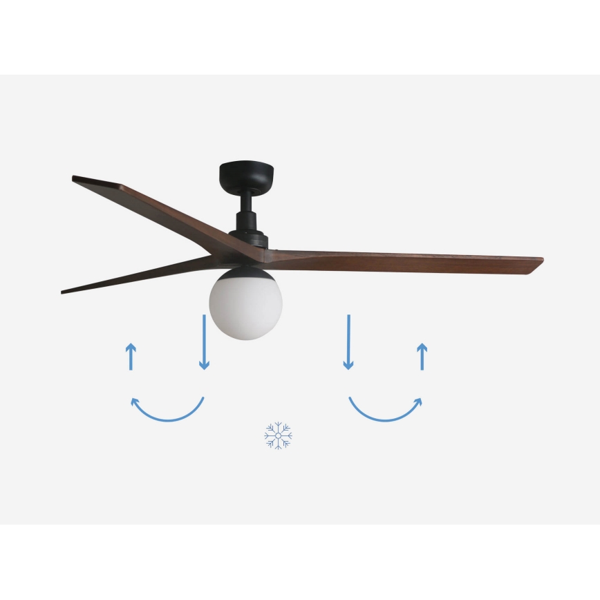 FARO 34276-11L - Ventilador de techo KLIM L 1xE27/15W/230V nogal/negro diá. 150 cm + control remoto