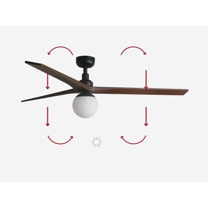 FARO 34276-11L - Ventilador de techo KLIM L 1xE27/15W/230V nogal/negro diá. 150 cm + control remoto