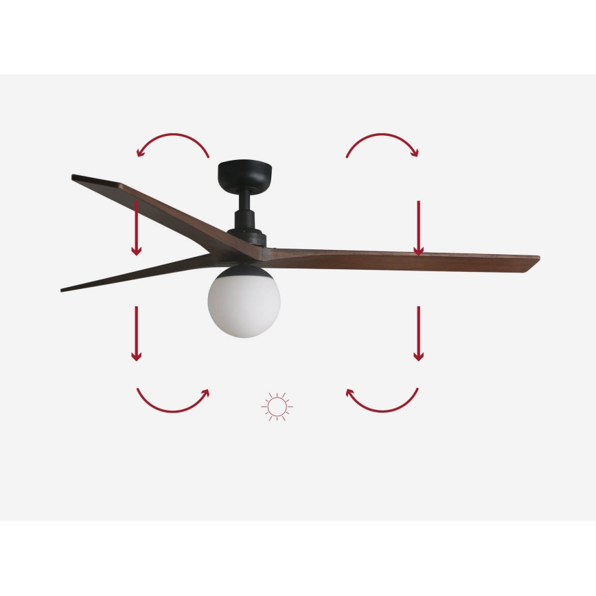 FARO 34276-11L - Ventilador de techo KLIM L 1xE27/15W/230V nogal/negro diá. 150 cm + control remoto