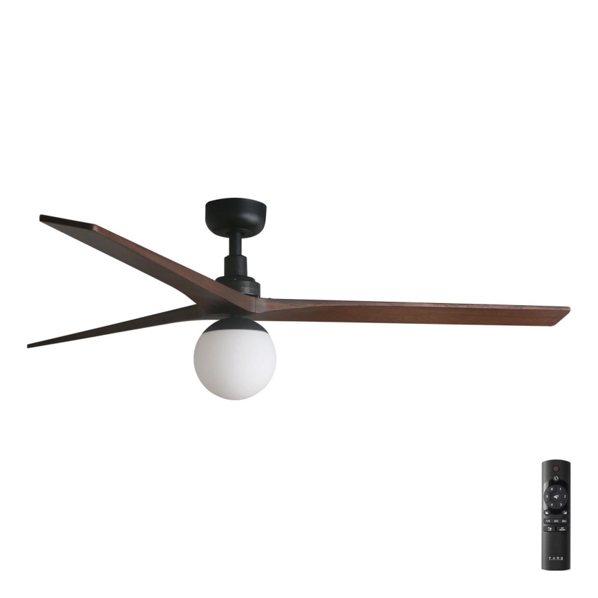 FARO 34276-11L - Ventilador de techo KLIM L 1xE27/15W/230V nogal/negro diá. 150 cm + control remoto