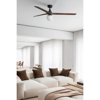 FARO 34276WT-11L - Ventilador de techo KLIM L 1xE27/15W/230V madera/negro diá. 150 cm Wi-Fi Tuya + control remoto
