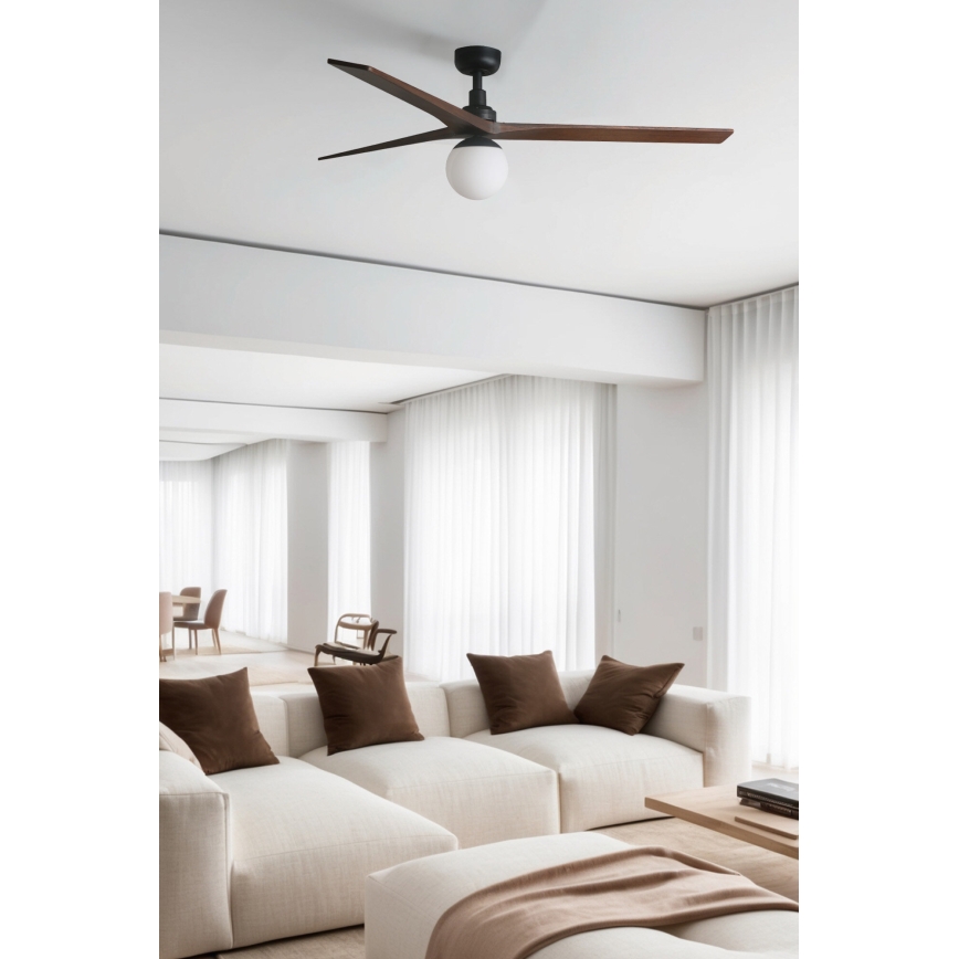 FARO 34276WT-11L - Ventilador de techo KLIM L 1xE27/15W/230V madera/negro diá. 150 cm Wi-Fi Tuya + control remoto