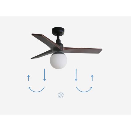 FARO 34278-11L - Ventilador de techo KLIM S 1xE27/15W/230V nogal/negro diá. 92,5 cm + control remoto