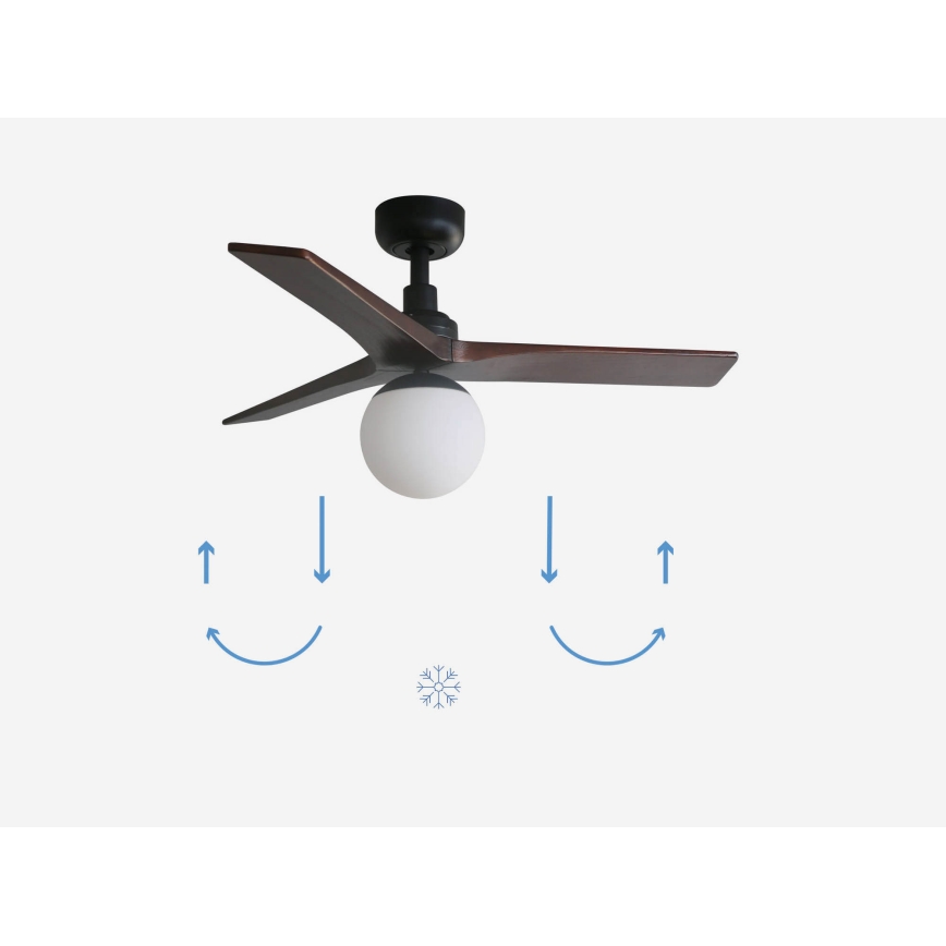 FARO 34278-11L - Ventilador de techo KLIM S 1xE27/15W/230V nogal/negro diá. 92,5 cm + control remoto