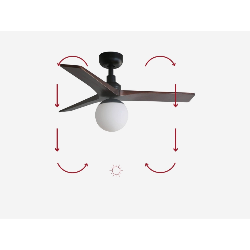 FARO 34278-11L - Ventilador de techo KLIM S 1xE27/15W/230V nogal/negro diá. 92,5 cm + control remoto
