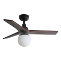 FARO 34278WT-11L - Ventilador de techo KLIM S 1xE27/15W/230V nogal/negro Ø 92,5 cm Wi-Fi Tuya + mando a distancia