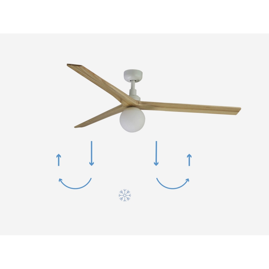 FARO 34279-11L - Ventilador de techo KLIM L 1xE27/15W/230V roble/blanco diá. 150 cm + control remoto