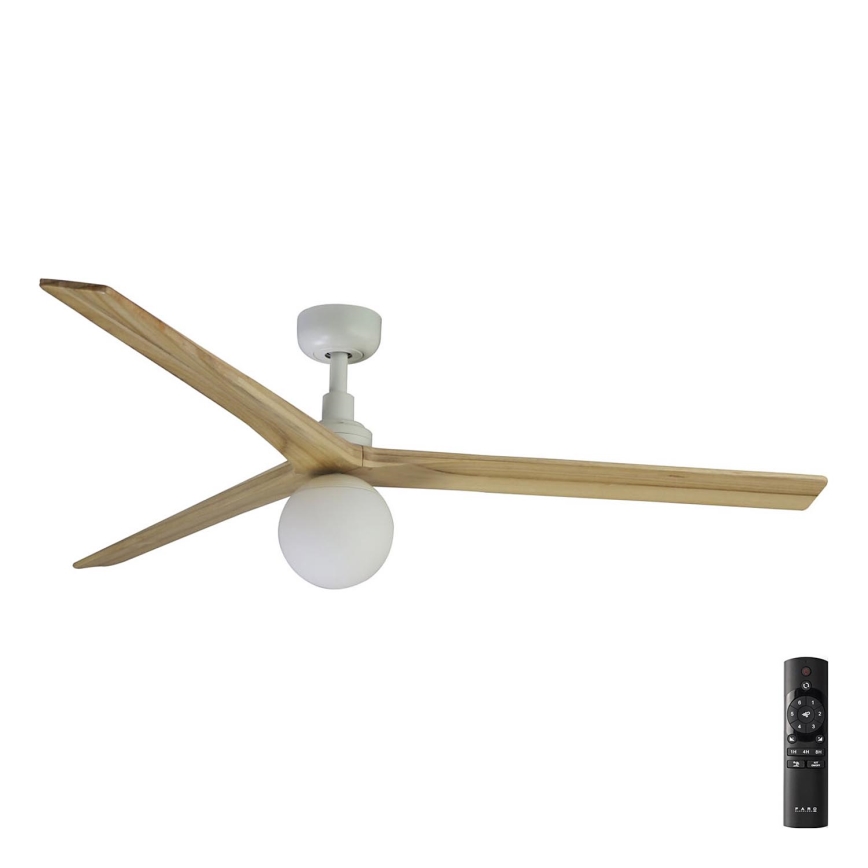 FARO 34279-11L - Ventilador de techo KLIM L 1xE27/15W/230V roble/blanco diá. 150 cm + control remoto