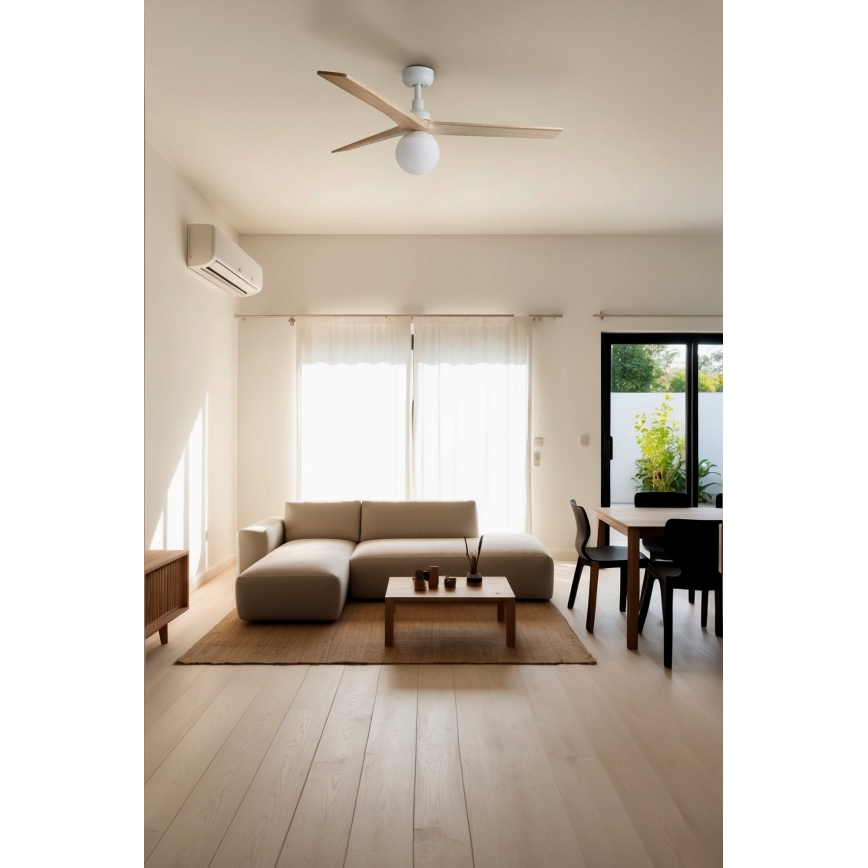 FARO 34280-11L - Ventilador de techo KLIM M 1xE27/15W/230V madera/blanco diá. 125 cm + control remoto