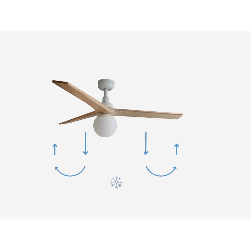 FARO 34280-11L - Ventilador de techo KLIM M 1xE27/15W/230V madera/blanco diá. 125 cm + control remoto