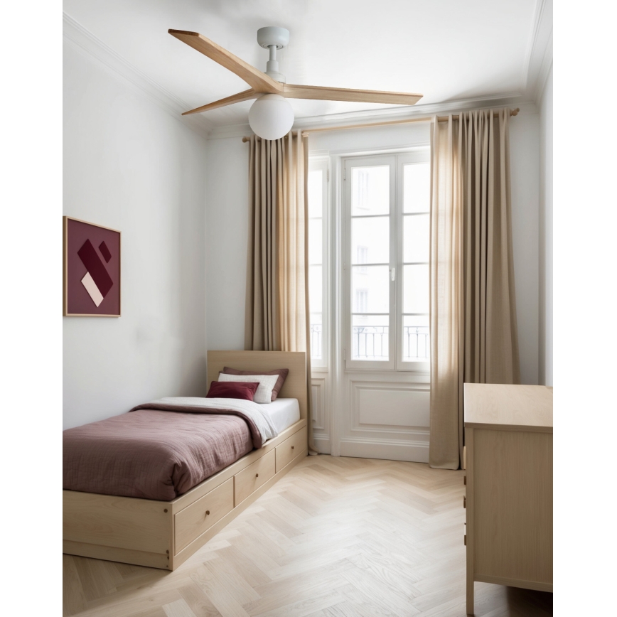FARO 34280WT-11L - Ventilador de techo KLIM M 1xE27/15W/230V pino/blanco Ø 125 cm Wi-Fi Tuya + mando a distancia
