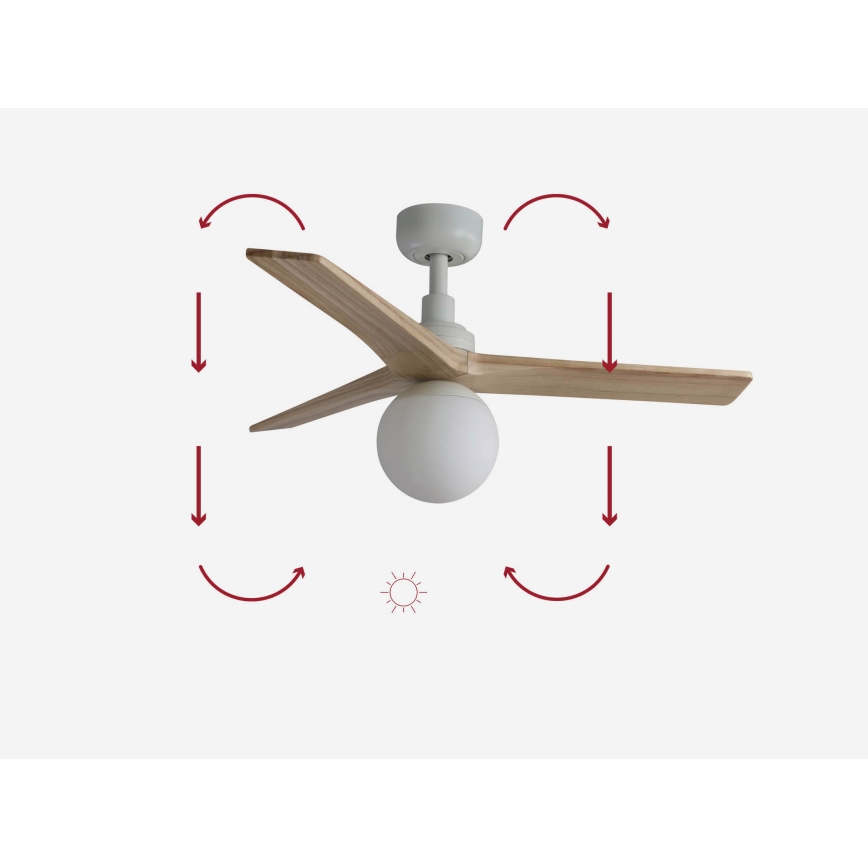 FARO 34281-11L - Ventilador de techo KLIM S 1xE27/15W/230V pino/blanco diá. 92,5 cm + control remoto