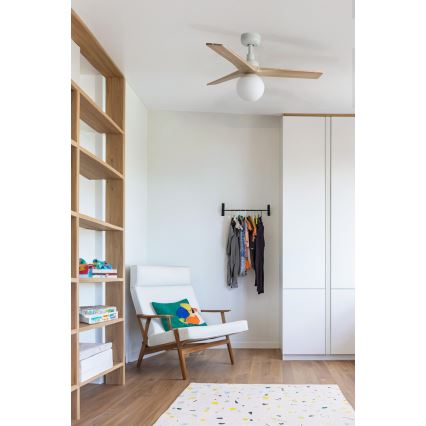 FARO 34281WT-11L - Ventilador de techo KLIM S 1xE27/15W/230V pino/blanco Ø 92,5 cm Wi-Fi Tuya + mando a distancia