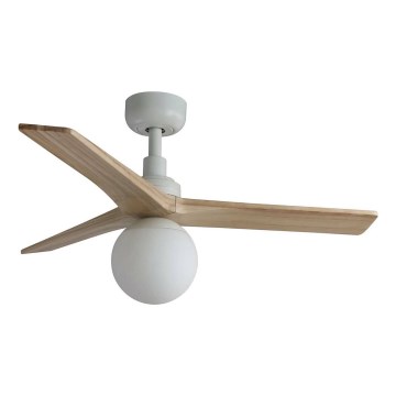 FARO 34281WT-11L - Ventilador de techo KLIM S 1xE27/15W/230V pino/blanco Ø 92,5 cm Wi-Fi Tuya + mando a distancia