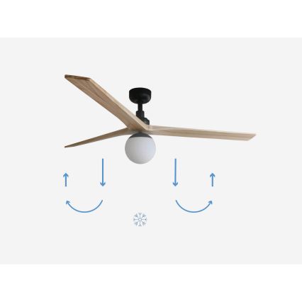 FARO 34282-11L - Ventilador de techo KLIM L 1xE27/15W/230V pino/negro diá. 150 cm + control remoto