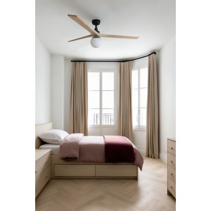 FARO 34282WT-11L - Ventilador de techo KLIM L 1xE27/15W/230V pino/negro Ø 150 cm Wi-Fi Tuya + mando a distancia