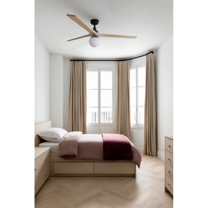 FARO 34282WT-11L - Ventilador de techo KLIM L 1xE27/15W/230V pino/negro Ø 150 cm Wi-Fi Tuya + mando a distancia