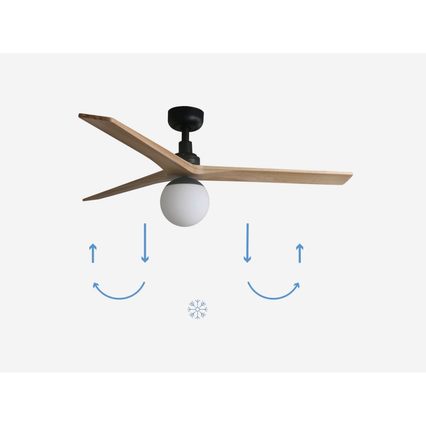 FARO 34283-11L - Ventilador de techo KLIM M 1xE27/15W/230V madera/negro diá. 125 cm + control remoto
