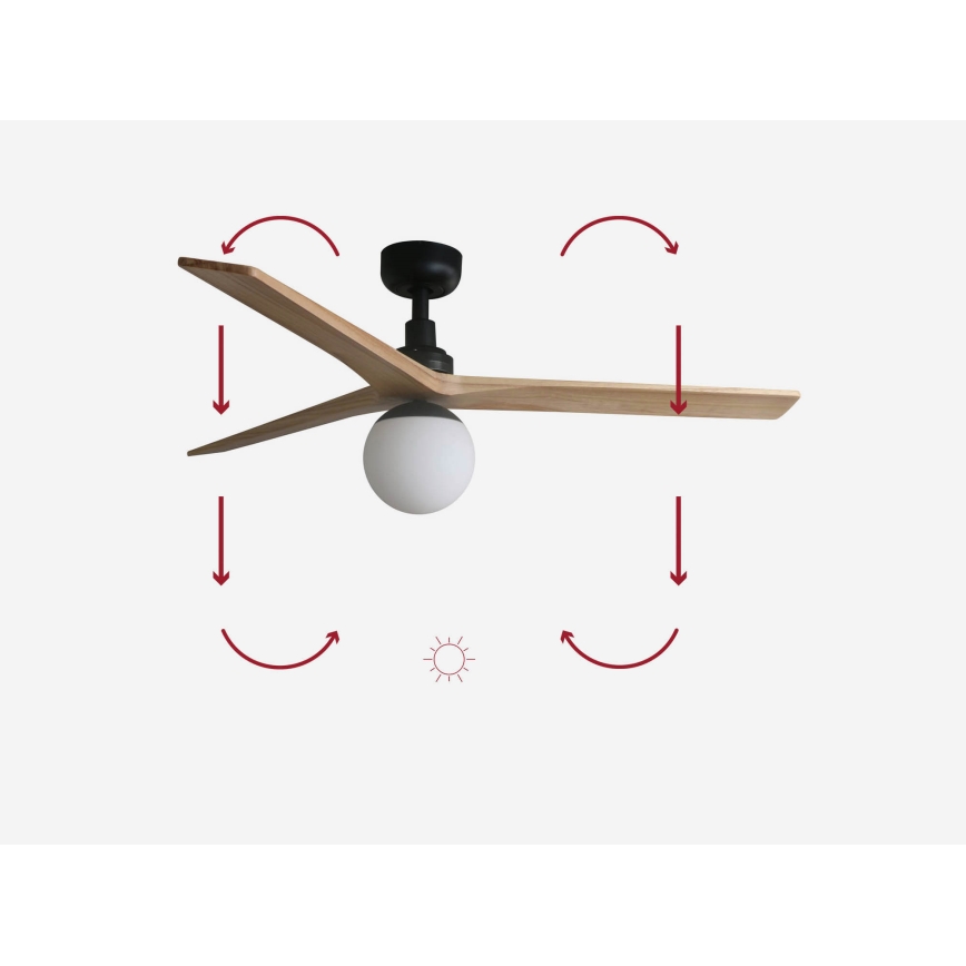 FARO 34283-11L - Ventilador de techo KLIM M 1xE27/15W/230V madera/negro diá. 125 cm + control remoto