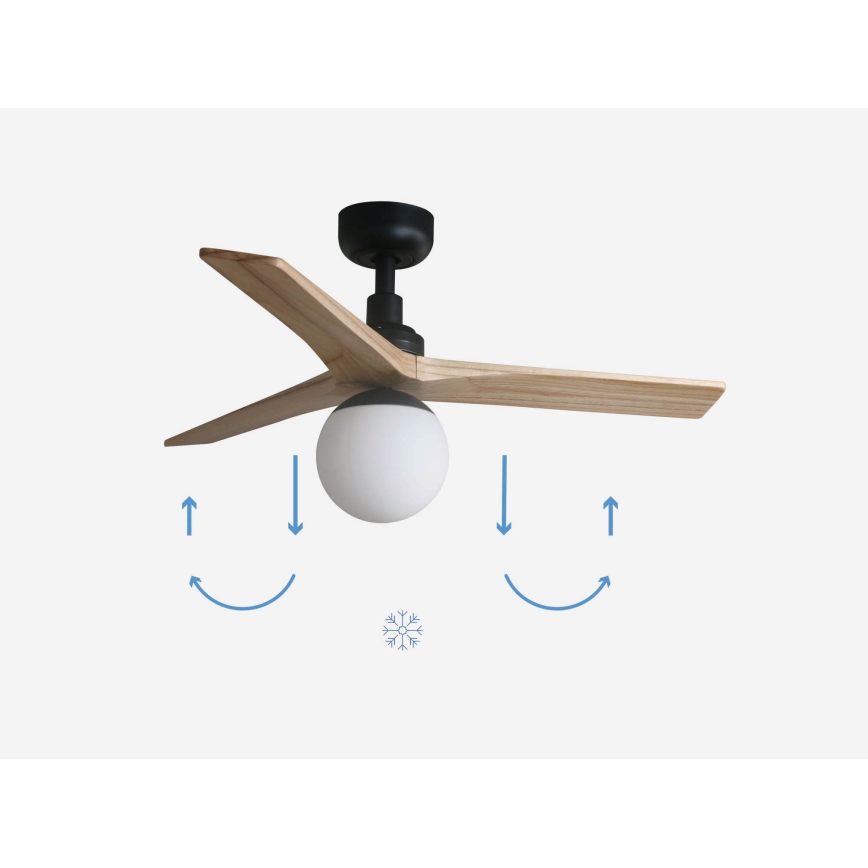 FARO 34284-11L - Ventilador de techo KLIM S 1xE27/15W/230V pino/negro diá. 92,5 cm + control remoto
