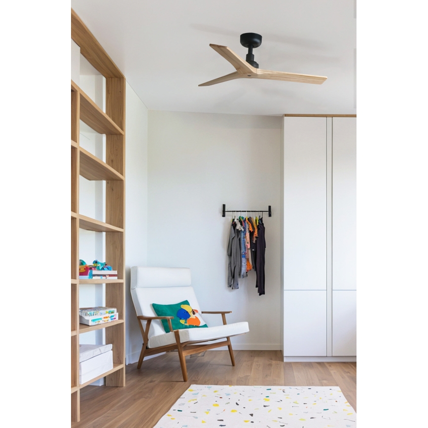 FARO 34284 - Ventilador de techo KLIM S pino/negro diá. 92,5 cm + control remoto