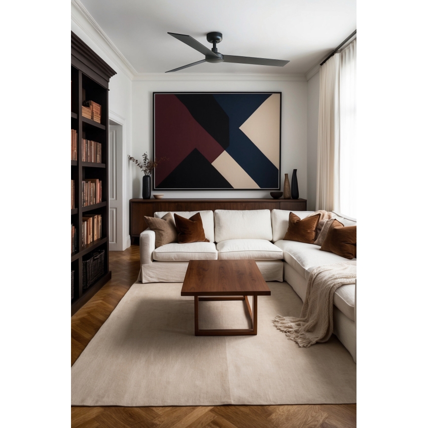 FARO 34298WT - Ventilador de techo RUDDER L negro/wenge diá. 132 cm Wi-Fi Tuya + control remoto