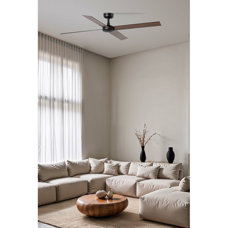 FARO 34356WT - Ventilador de techo RUDDER L marrón/negro diá. 132 cm Wi-Fi Tuya + control remoto