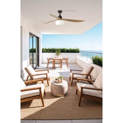 FARO 34360WT-11L - Ventilador de techo OUTWOOD L 1xE27/15W/230V marrón/negro diá. 150 cm Wi-Fi Tuya IP44 + control remoto