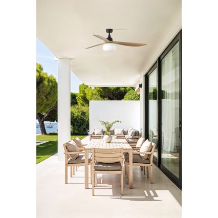 FARO 34360WT-11L - Ventilador de techo OUTWOOD L 1xE27/15W/230V marrón/negro diá. 150 cm Wi-Fi Tuya IP44 + control remoto