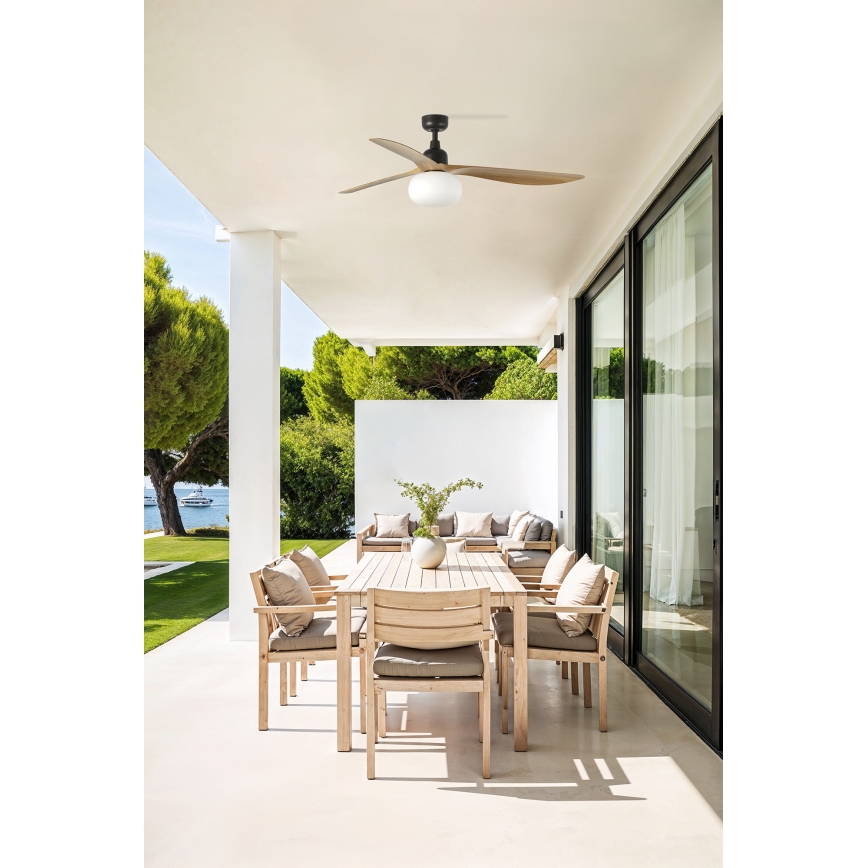 FARO 34360WT-11L - Ventilador de techo OUTWOOD L 1xE27/15W/230V marrón/negro diá. 150 cm Wi-Fi Tuya IP44 + control remoto