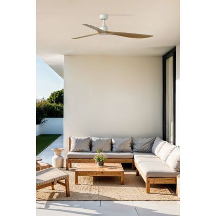 FARO 34361 - Ventilador de techo OUTWOOD L marrón/blanco diá. 150 cm IP44 + control remoto