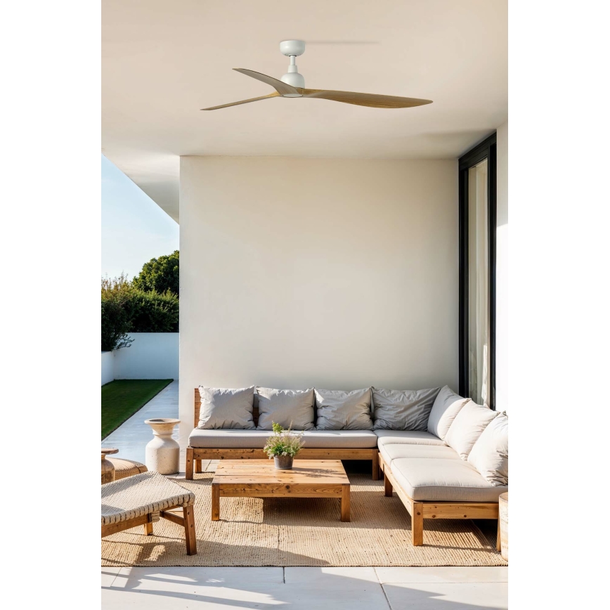 FARO 34361 - Ventilador de techo OUTWOOD L marrón/blanco diá. 150 cm IP44 + control remoto