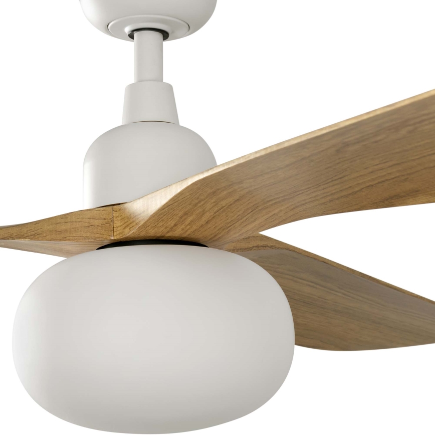 FARO 34361WT-11L - Ventilador de techo OUTWOOD L 1xE27/15W/230V marrón/blanco diámetro 150 cm Wi-Fi Tuya IP44 + mando a distancia