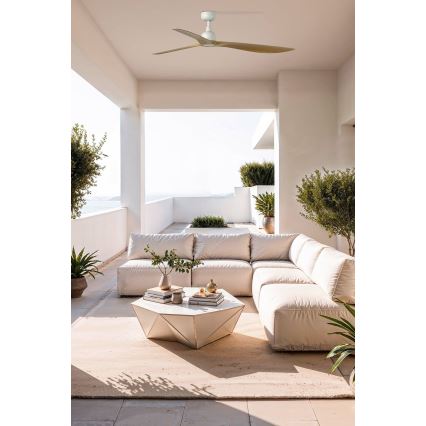FARO 34361WT - Ventilador de techo OUTWOOD L marrón/blanco, diámetro 150 cm Wi-Fi Tuya IP44 + mando a distancia