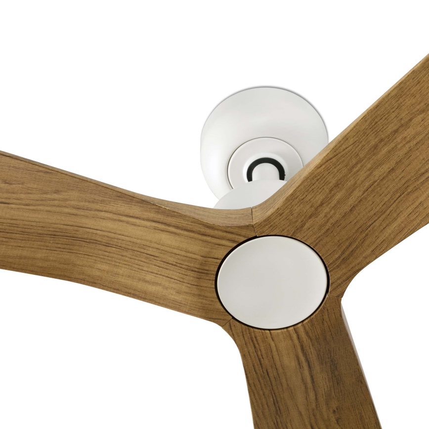 FARO 34361WT - Ventilador de techo OUTWOOD L marrón/blanco, diámetro 150 cm Wi-Fi Tuya IP44 + mando a distancia