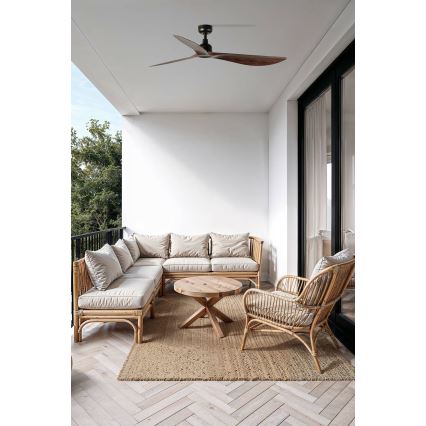 FARO 34362WT - Ventilador de techo OUTWOOD L marrón/negro, diámetro 150 cm Wi-Fi Tuya IP44 + mando a distancia