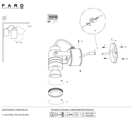 FARO 70260 - Aplique de exterior LIT 1xGU10/8W/230V IP54