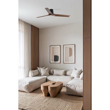 FARO 33839WT-1TW - Ventilador de techo LED regulable HEYWOOD TUB L LED/10W/230V 2700/4000/6000K pino/negro Ø 132 cm Wi-Fi Tuya + mando a distancia