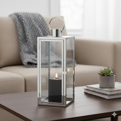 Farol decorativo TOWER, 29 cm, acabado cromado brillante