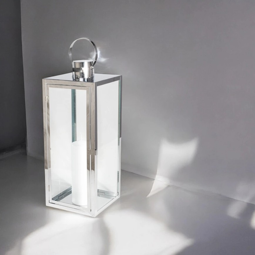 Farol decorativo TOWER, 29 cm, acabado cromado brillante