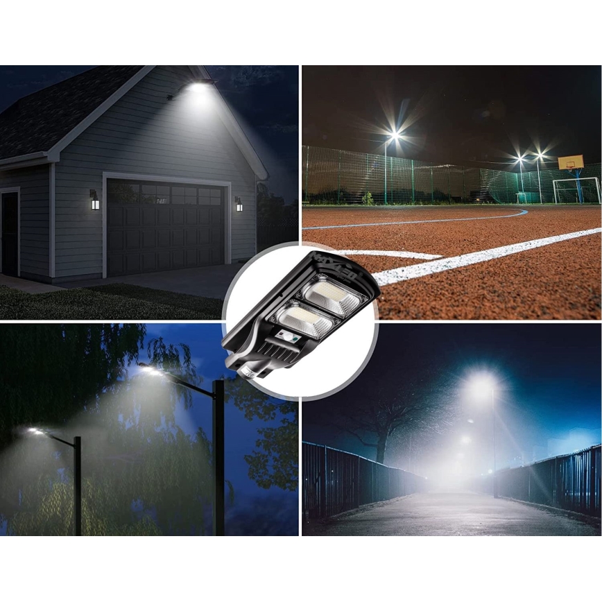 LED Farola solar regulable con sensor LED/120W/6V 11000 mAh 6500K IP65 negro + control remoto