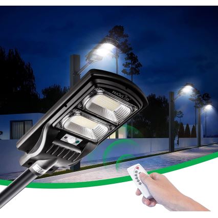 LED Farola solar regulable con sensor LED/120W/6V 11000 mAh 6500K IP65 negro + control remoto